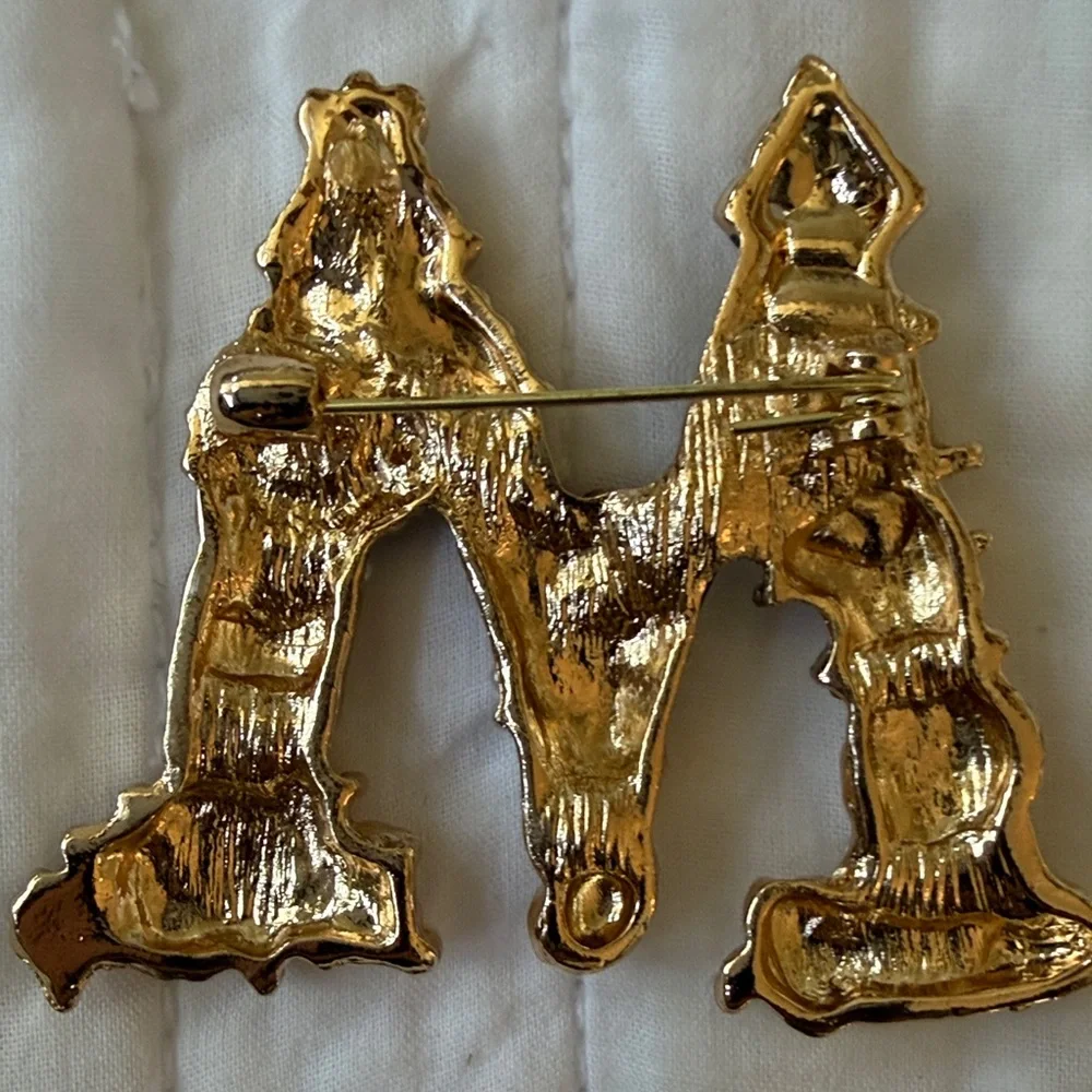 Elegant Gold Initial M Brooch